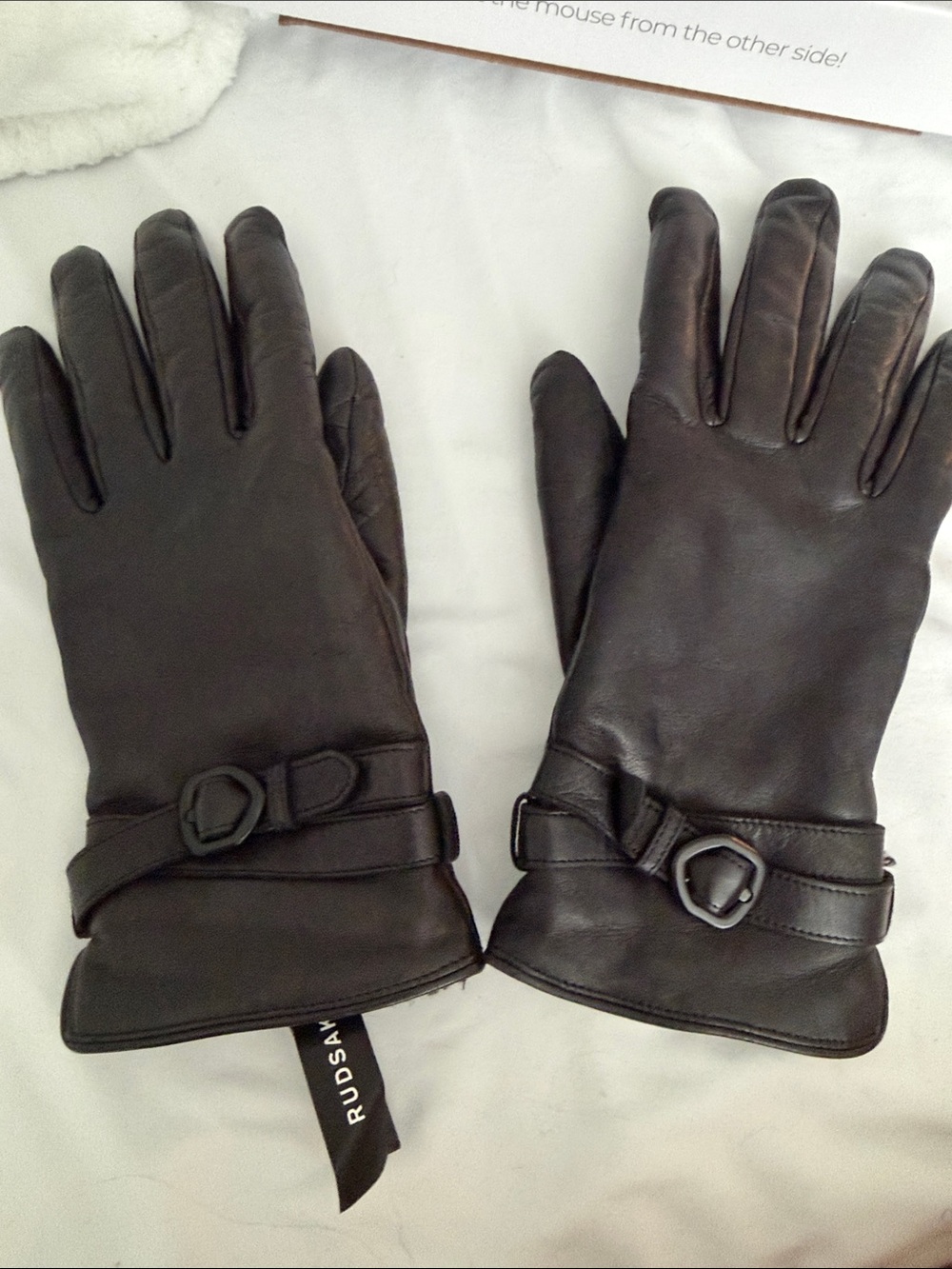 RUDSAK Women’s  Black Leather Gloves with Buckle Strap